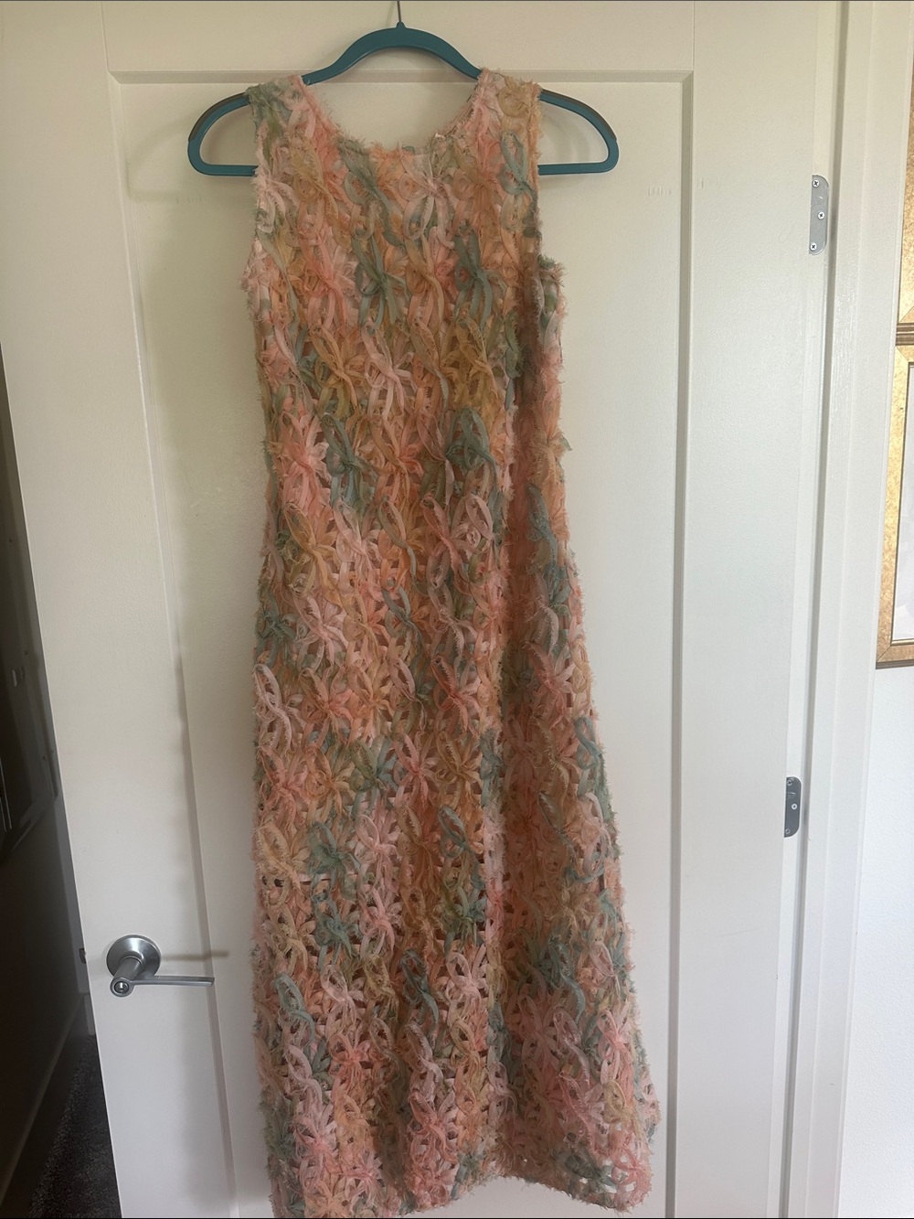 Endless Rose Pastel Frayed Crochet Maxi Dress size large